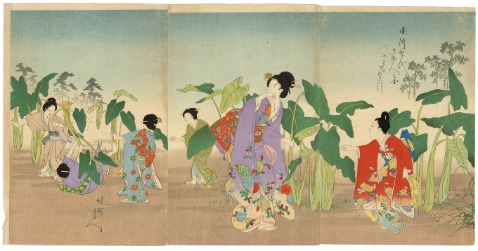 周延/Chikanobu「徳川時代貴婦人の図　山里のづいき引き」 Ladies of the Tokugawa period / Harvesting Taro