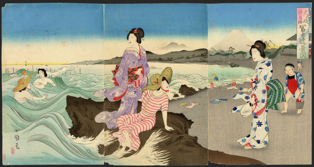小国政/Kokunumasa「大磯 海水浴 富士遠景図」