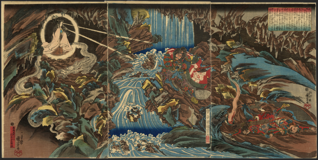 国芳「建仁三年源頼家御富士野の〜」"Kuniyoshi, Nitta Tadatsune Encounters the Goddess of Mt. Fuji" 嘉永頃(c1852)