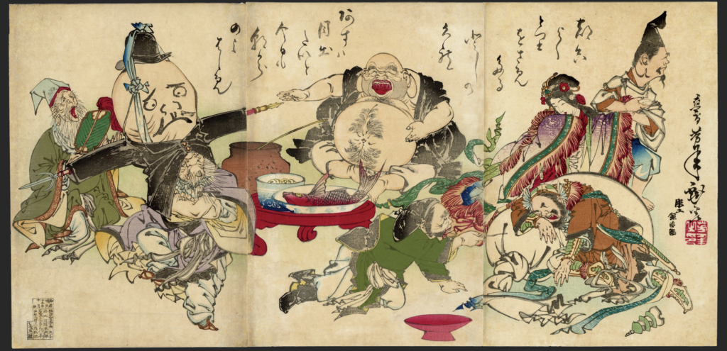 芳年「七福神酒宴之図」"Yoshitoshi, 7 Lucky Gods" 明治15 年(1882) 