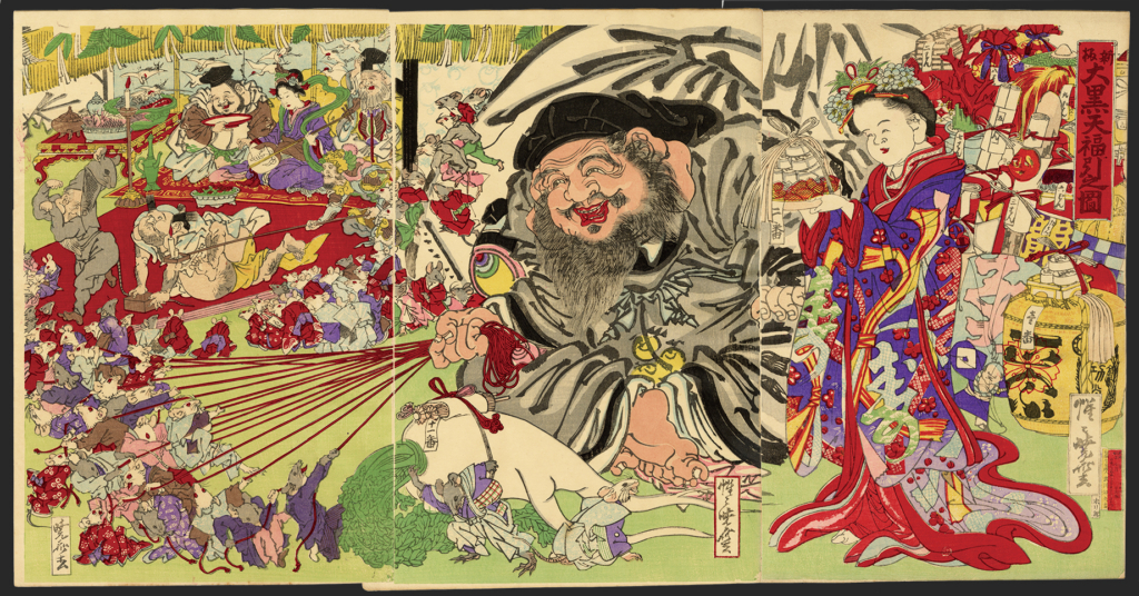 暁斎 / Kyosai「新板大黒天福引之図」